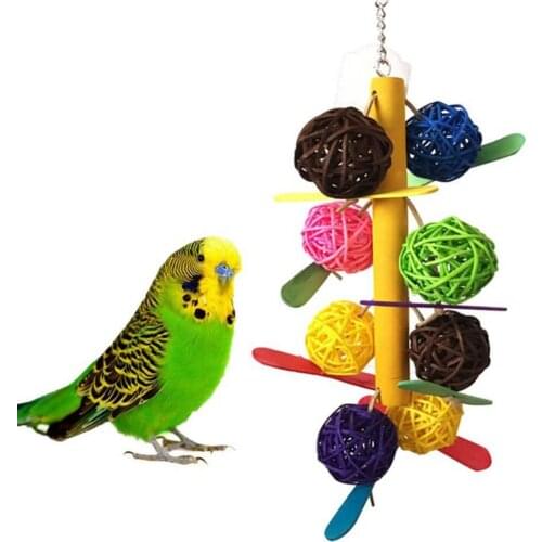 Colorful Cane Ball Chew Toy Bird Parrot Budgie Parakeet Cockatiel Cage Decor Crafts Colorful Grape Bunch Bird Cage Decoration