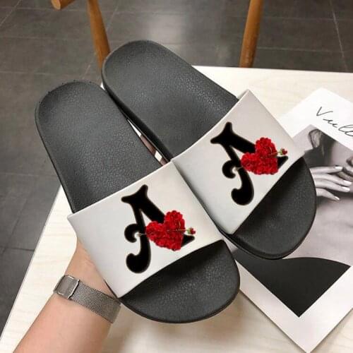 Summer Letter Printed Women slippers Harajuku Flower letter Font A B C D E Flip Flops indoor Beach Slides Sandals
