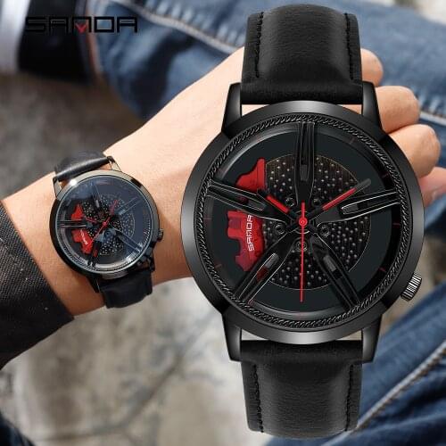 SANDA Sports Car Rim Wheel Watch Custom Design Watch For Men Watches Quartz Wristwatches Rim Hub Wacthes Brand New Herrenuhr
