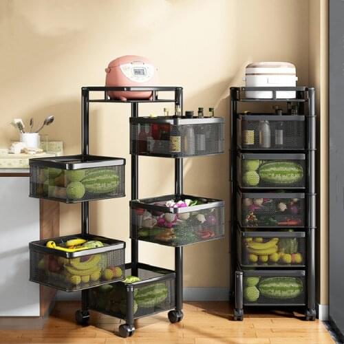 Household items Bathroom storage rack Rotating vegetable rack Household multilayer fruit storage rack Movable cart kitchen shelf