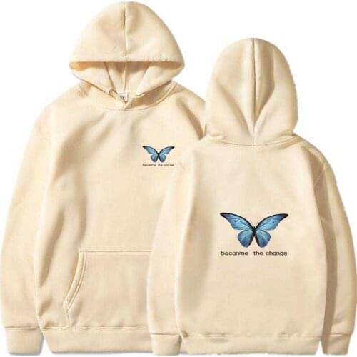 2021 Newmen Women Hip Hop Sweatshirt Became The Change Butterfly Streetwear Harajuku Pullover Cotton Fleece Spring Autumn Hoodie