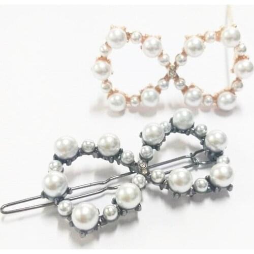 Faux Pearls Barrettes 8 Hair Clips Glitter Hairpins Pearl Wrapped Geometric Bobby Pin Headdress For Women Ladies Girls Jewelry