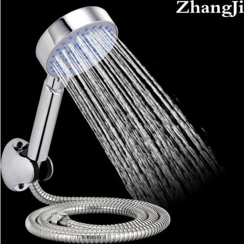 ZhangJi Five function shower set ABS chrome spray nozzle with 1.5 meter hose and shower holder Functional bathroom accessories