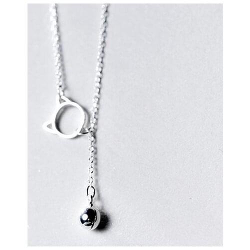 Womens 100% Real. 925 Sterling Silver Jewelry "Y" Lariat Necklace Open Kitten Cat & Chime Bell rounds Animal charms GTLX1391