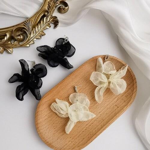 Origin Summer Fairy Black White Color Bowknot Dangle Earring for Women Girls Flower Long Tassel Ribbon Party Earring Jewelry