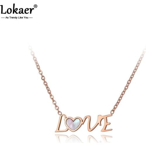 Lokaer Trendy Stainless Steel White/Black Shell Love Choker Necklaces For Women Girls Office Style Charm Pendant Necklace N19219