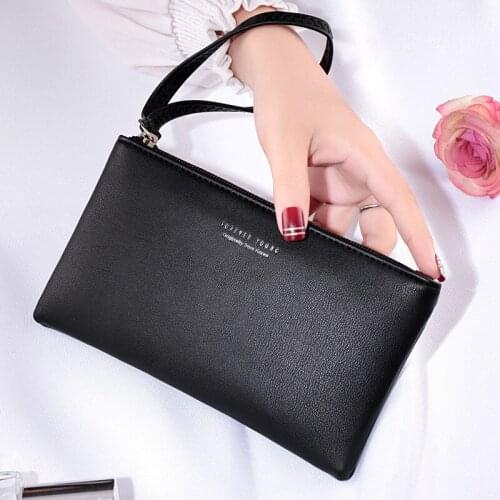 1 PCS Ladies long soft leather wallet zipper clutch bag Ladies simple mobile phone data cable clutch card bag coin purse