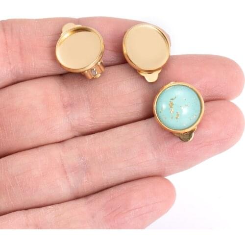 10PCS Stainless Steel Gold Clip-On Earring Findings 8mm/10mm/12mm Blank Bezel Tray Setting for Making