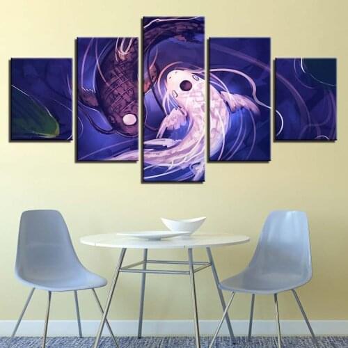 5 Pieces Wall Art Canvas Painting Koi Fish Revel Animal Poster Modern Abstract Modular Living Room Decoration Pictures