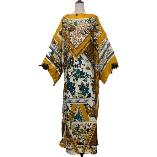 Thailand Popular Summer Long Sleeve Cotton Caftan Floor Length Dress Oversize Bohemian Kuwait Muslim Women Boubou Dress