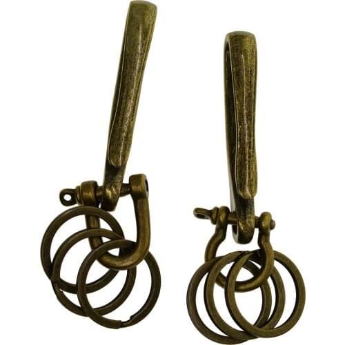 Bronze biker rock roll steam punk Japanese Fish U hook keychain shackle jean chains with 3 28mm split keyring FOB
