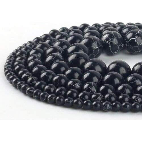 Wholesale Black Howlite Turquoises Natural Stone Beads 4/6/8/10/12 mm Bracelet Fit Diy Charm Beads For Jewelry Making