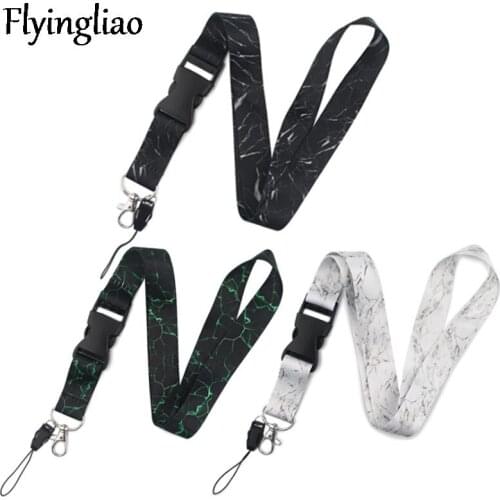 Black White Marble Neck Strap Lanyards ID badge card holder keychain Mobile Phone Strap Gift Ribbon webbing necklace