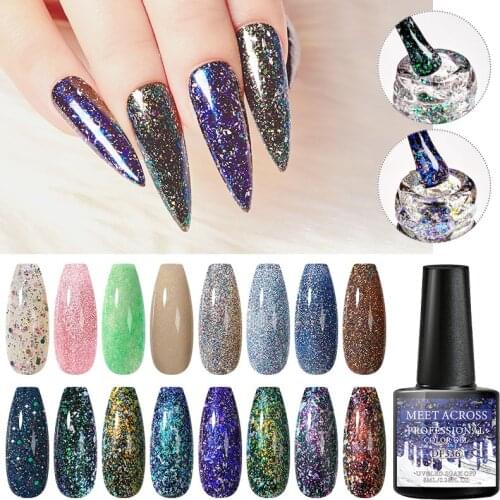 Color Glitter Nail Gel Holographic Glitter Effect Nail Gel Polish Semi Permanent Soak Off UV LED Gel Polish Varnish Nail Art