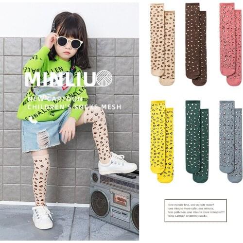 Spring and autumn childrens long tube leopard print childrens socks leisure sports boys and girls socks cotton high tube socks
