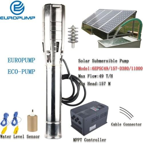 EUROPUMP Solar Pump 6Inch 15HP outlet 3" Max Lift 157M Flow 49000LPH DC Solar Water Pump With MPPT MODEL(6EPSC49/157-D380/11000)