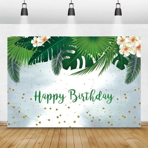 Laeacco Flowers Palm Gold Shiny Polka Dot Blue White Custom Birthday Background Photographic Backdrop For Photo Studio Photocall