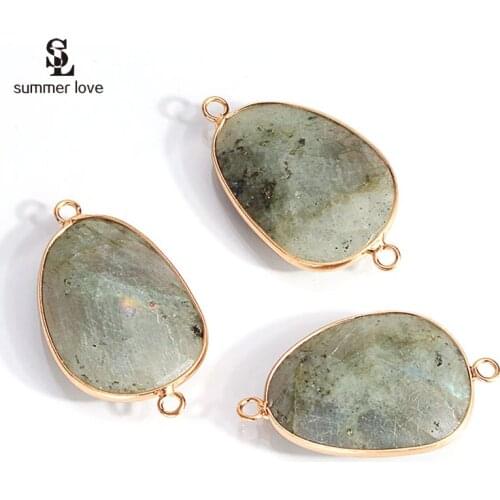 2pcs Natural Stone 2 Hole Connectors Charms for Bracelet Earring Making Waterdrop Metal Pendant DIY Jewelry Findings Accessories