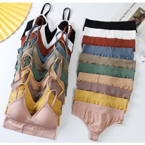 2Pcs Bra Set Underwear Set Women Panties Sexy G-String Seamless Bralette Female Lingerie Soft Tank Crop Top 2021 New Sports Bra