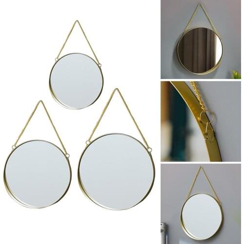 Round Hanging Mirror Gold Decorative Geometry Wall Mounted Mirror with Chain