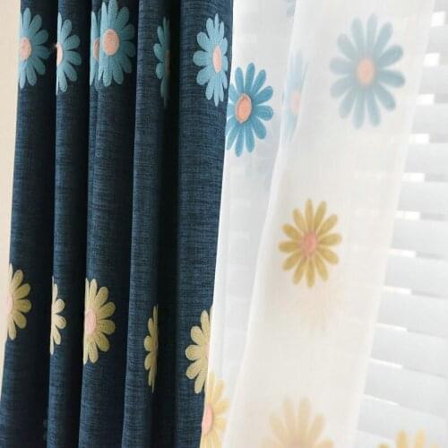 Embroidered Linen Curtains For baby / children Living Room/Bedding Room/ Hotel Luxury Window Treatment Blue/Green Floral Drapes