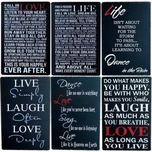 LOVE LAUGH LIFE Vintage Metal Signs Plaque Retro Aphorisms Poster Plaque Plate Cafe Bar Pub Tin Plate Room Home Wall Decoration