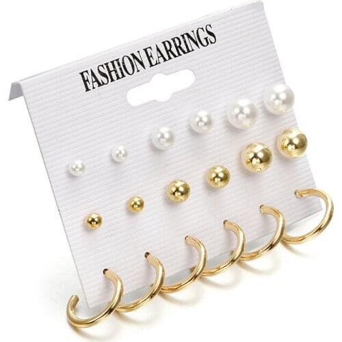 Fashion Nine-Piece Pearl Source Earring Set Party Friends Wedding Gift