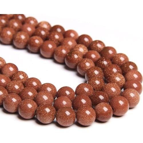 Natural Gold Sand Round Loose Beads DIY Bracelet Earrings Accessories