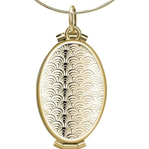 Fish Scale Pattern Oval Locket 4 Slots Photo Frame Pendant Necklace Jewelry Gift