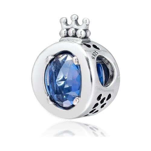 Authentic 925 Silver Jewelry Blue Sparkling Crown O Charm Fits European Charms Bracelets Woman DIY Beads For Jewelry Making