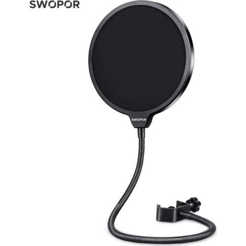 Pop Filter for Microphone SWOPOR PF01 Wind Screen with Flexible 360° Gooseneck Soundproof for Blue Yeti
