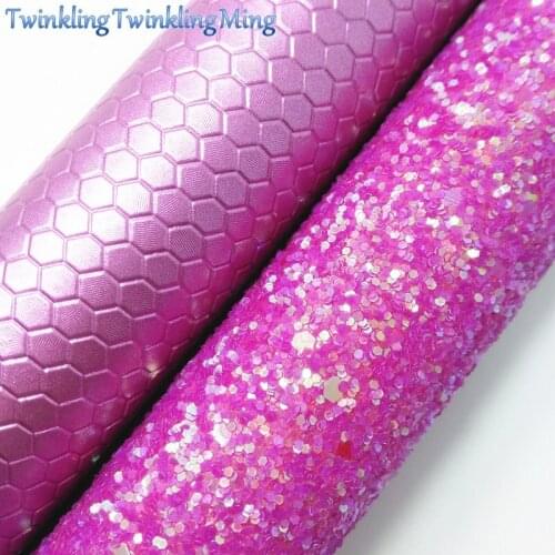 ROSE Glitter Fabric, Honeycomb Faux Leather Fabric, Synthetic Leather Fabric Sheets For Bows A4 8"x11" Twinkling Ming XM197