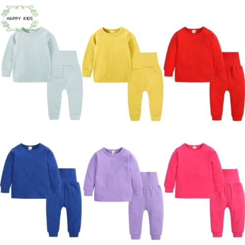 New Unisex Pajamas Sets Childrens Pajamas Kids Pajamas suit boys Pajamas Home Clothing pure color Cotton Baby wear Bodysuit