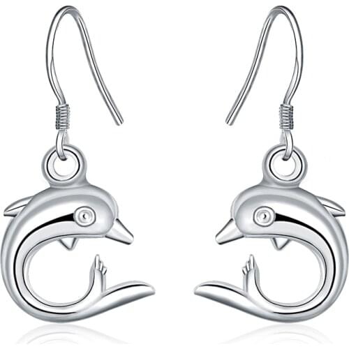 Hot sale 925 Sterling Silver Cute little dolphin drop Earrings Women fashion Jewelry Christmas Gifts long earrings