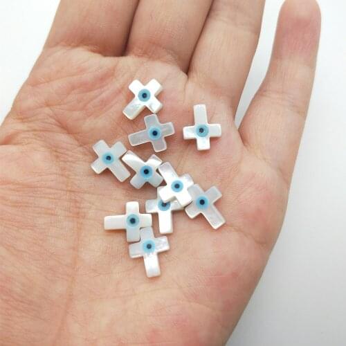 10pcs/lot Free shipping 9*11mm Natural cross Evil Eye Mother Pearl Shell cross Evil Eye MOP for DIY Jewelry (length hole)