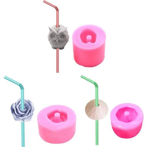 Cartoon Owl Straw Topper Silicone Molds Fondant Cake Decorating Tools Epoxy Resin Mold Candy Chocolate Moulds
