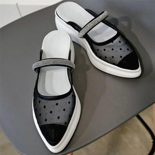 Rhinestone Pumps Shoes Women Breathable Lace Wedges High Heel Gladiator Sandals Female Pointed Toe Fashion Sneakers Casual Shoes