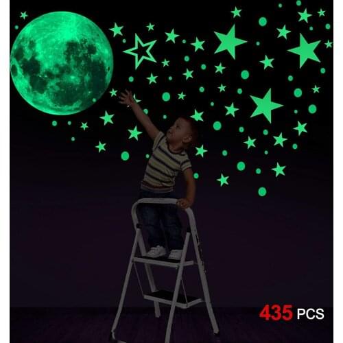 Luminous Moon and Stars Wall Stickers for Kids Room Baby Nursery Home Decoration Wall Decals Glow in the Dark Bedroom Ceiling