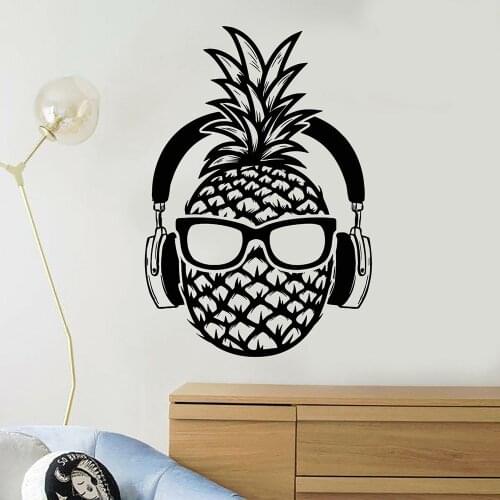 Vinyl Wall Decal Pineapple Headphones Music Wall Sticker Music Room Decor Removable Home Teen Room Decoration Sticker Mural B453
