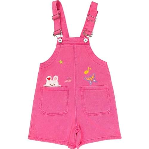 3-7T Summer Children Kids Little Girls Romper Shorts Denim Shorts Jeans Cotton Denim Bib Braces Rompers