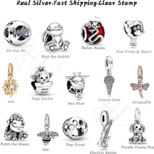 100% Real 925 Silver Rabbit Charms Cactus Sheep Beads Puppy Dog Bangles Fits Pdora Bracelets Necklaces DIY Making