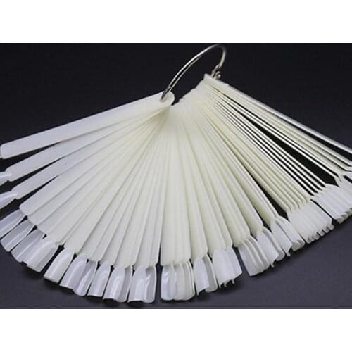 2 SET IVORY NATURAL COLOR 50 TIPS NAIL ART FAN SHAPE DISPLAY STICKS FAN PRACTICE TOOL BOARD NAILS TOOLS