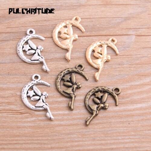 20PCS 16*26mm New Product Three Color Moon Angel Girl Charms Pendant Jewelry Metal Alloy Jewelry Marking