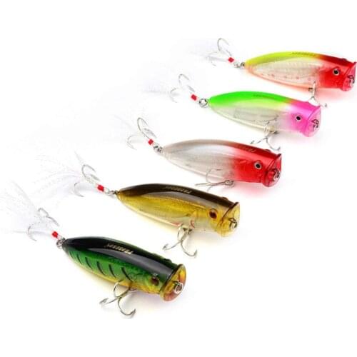 3PCS Fishing Minnow Popper Fish Bass plastic lure Feather hook baits 7.5m/19g