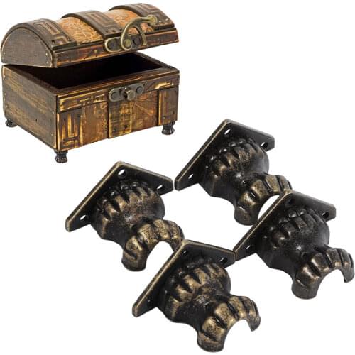 4pcs Antique Brass Zinc Alloy Retro Jewelry Chest Wood Box Decorative Feet Leg Corner Protector Furniture Decoration