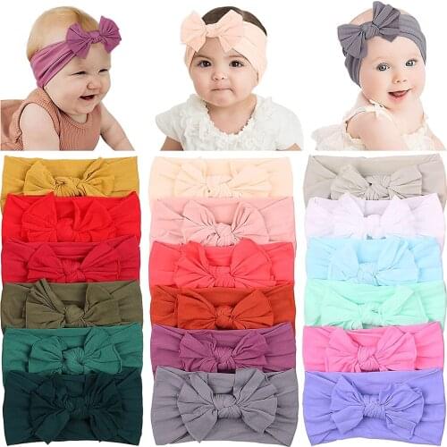 25Colors 2019 New Knotted Bows Nylon Headband Infantis Girls Kids Children Very Soft Nylon Bow Headband Hair Accessories