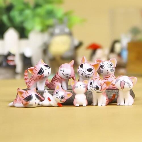 9pcs Kawaii Mini Cheese Cats Kitty Cat Statue Resin Cat Figurines Garden Pot Figures Decoration for Home Kids Toys Gift