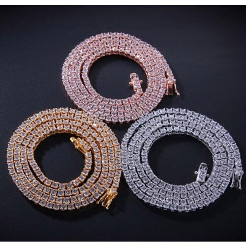 3mm S925 Bling Ice Out 1 Row AAA Cubic Zirconia Tennis Chain Chokers Necklaces for Women Men Hip Hop Rapper Jewelry