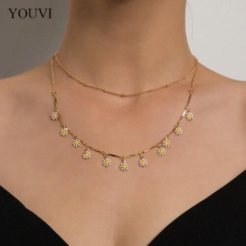 YOUVI Clavicle Chain Necklace Set Fashion Little Daisy Flower Boho Pedant Necklace for Women Choker Chains Jewelry Charm Collar
