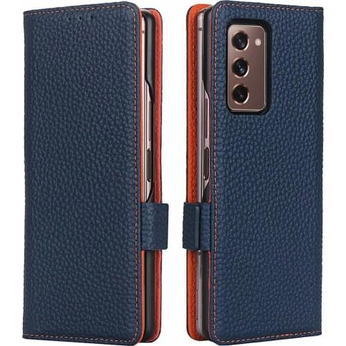 For Samsung Galaxy Z Fold 2 5G W21 Top Quality Luxury Classic Genuine Leather Magnetic Buckle Card Slot Flip Wallet Case Cover